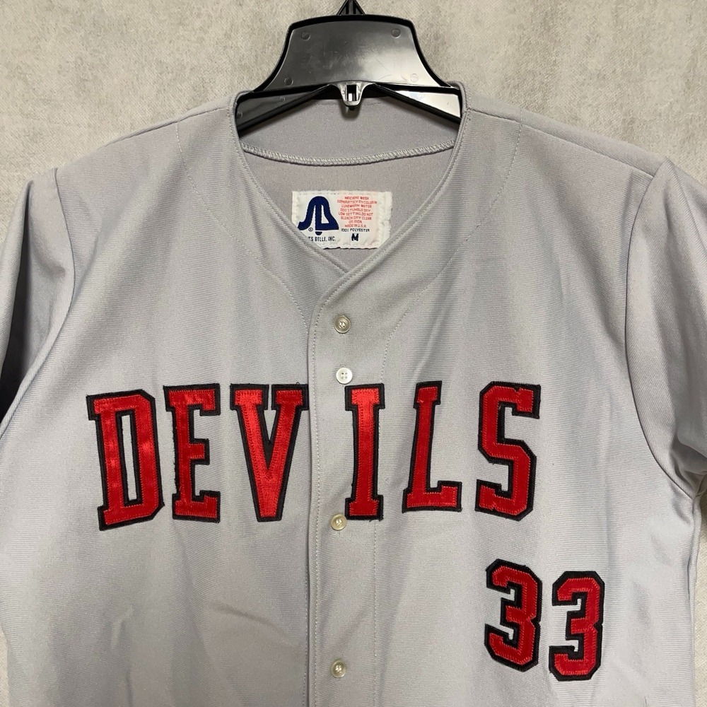 VTG Devils Jersey Men M Gray # 33 Sports Belle NHL Hockey Baseball Style Shirt